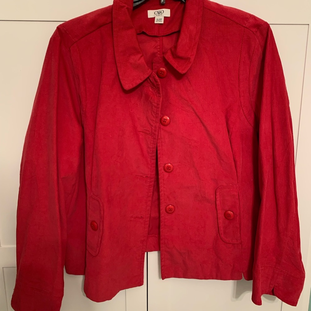 Cato Woman Red Cropped Corduroy Jacket~ Size 18/20w